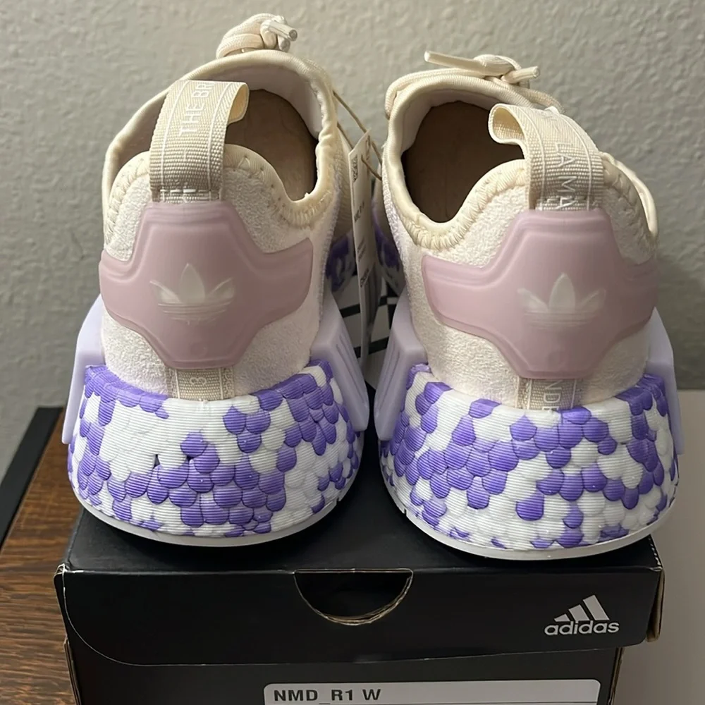 NWT Adidas Originals Women's NMD_R1 Shoes - Wonder White/Purple/Lilac - GW5694 - Picture 6 of 16